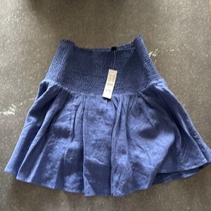 J Crew Womens Smocked Waist Linen Mini Skirt Size Small Blue Lined.